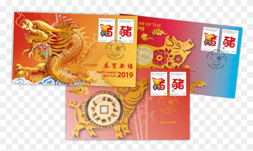 961x546 Descargar Png Año Del Cerdo Numismático Postal Y Cubiertas De Medallones Año Nuevo Chino 2019 Moneda, Cartel, Anuncio, Texto Hd Png