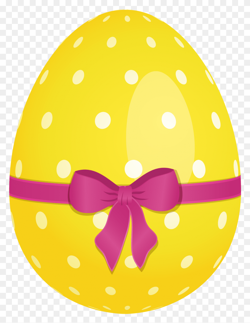 1338x1753 Yellow Dotted Easter Egg With Pink Bow Clipart Easter Egg Clipart, Egg, Food, Helmet HD PNG Download