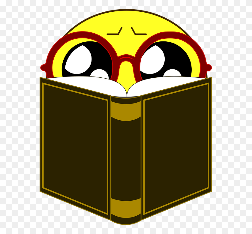 575x720 Descargar Png Emoji Amarillo Leyendo Un Libro Emoticon Baca Buku, Graphics, Gafas Hd Png