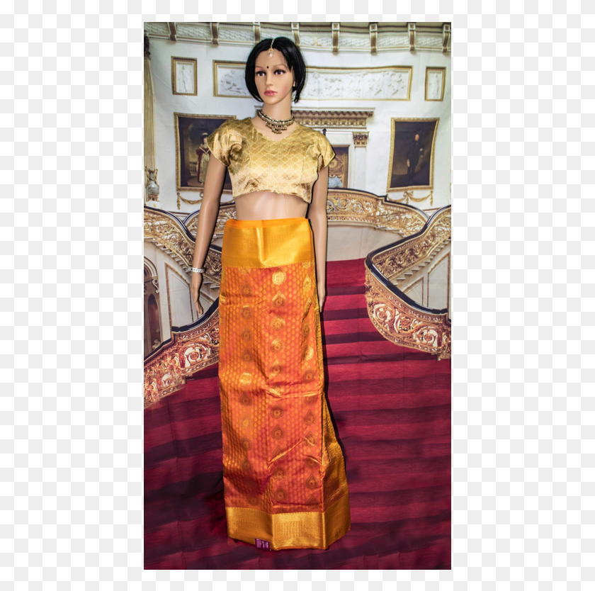 435x774 Yellow Orange Mixed Pure Silk Saree Elegant Look With Sari, Person, Human, Clothing HD PNG Download