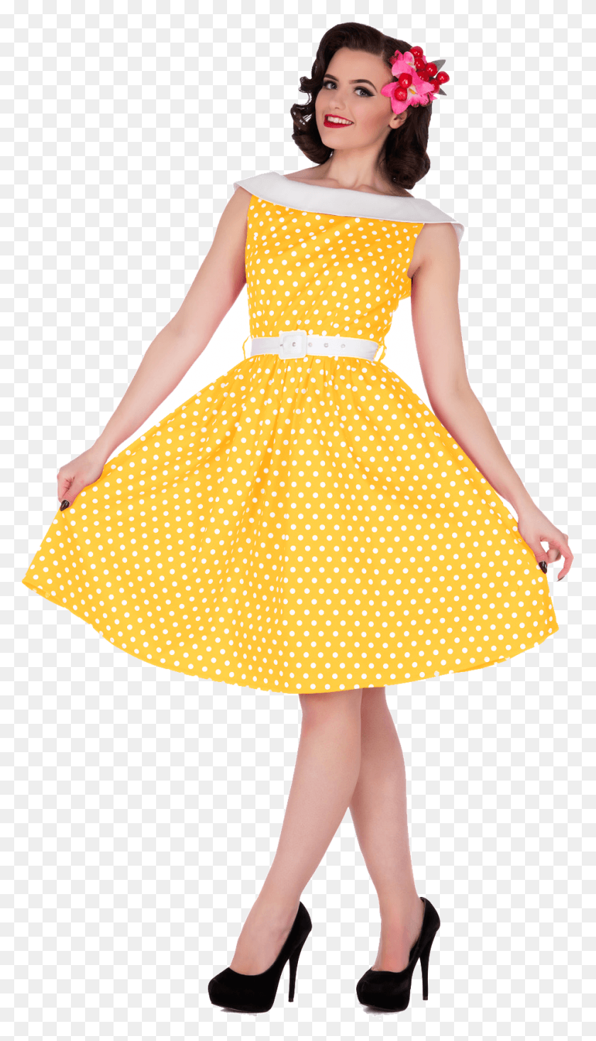 942x1700 Yellow Polka Dot Dress 50S Green Polka Dot Dress, Texture, Clothing, Apparel Descargar Hd Png