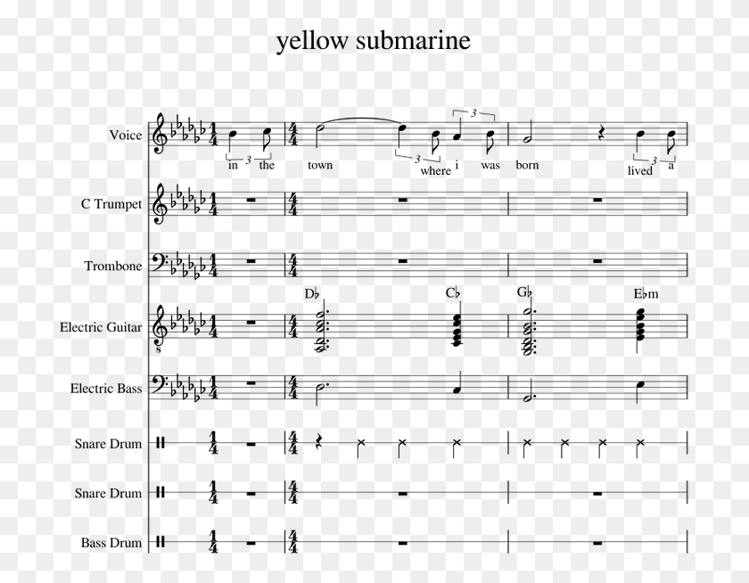 709x594 Yellow Submarine Sheet Music For Voice Trumpet Trombone Sheet Music, Gray, World Of Warcraft HD PNG Download