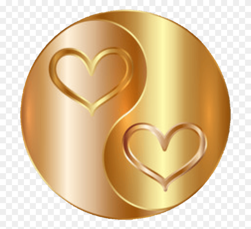 707x707 Инь Янь Золотые Золотые Сердца Любовь Сердце Инь Янь, Текст, Трофей, Золотая Медаль Png Скачать