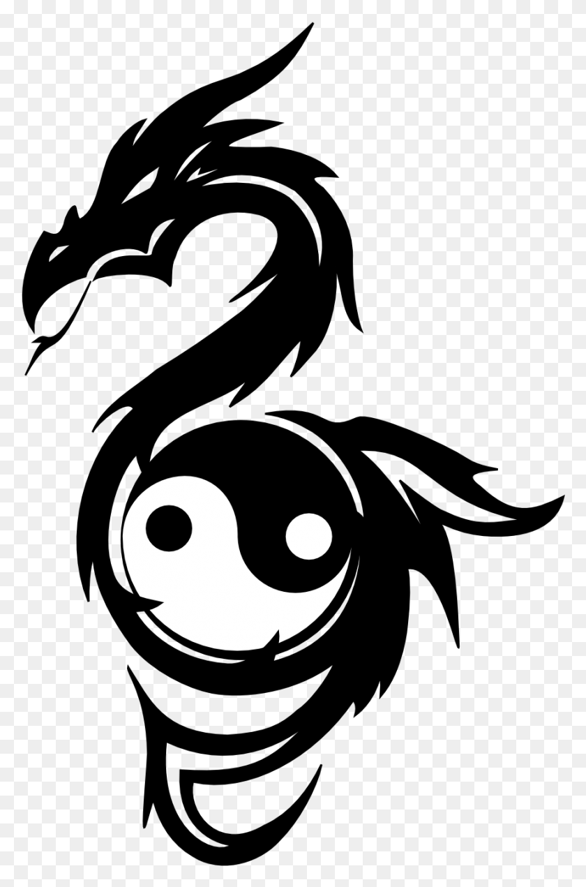 877x1362 Yinyang Tattoos Clipart Funky Chinese Dragon Yin Yang, Moon, Outer Space, Night HD PNG Download