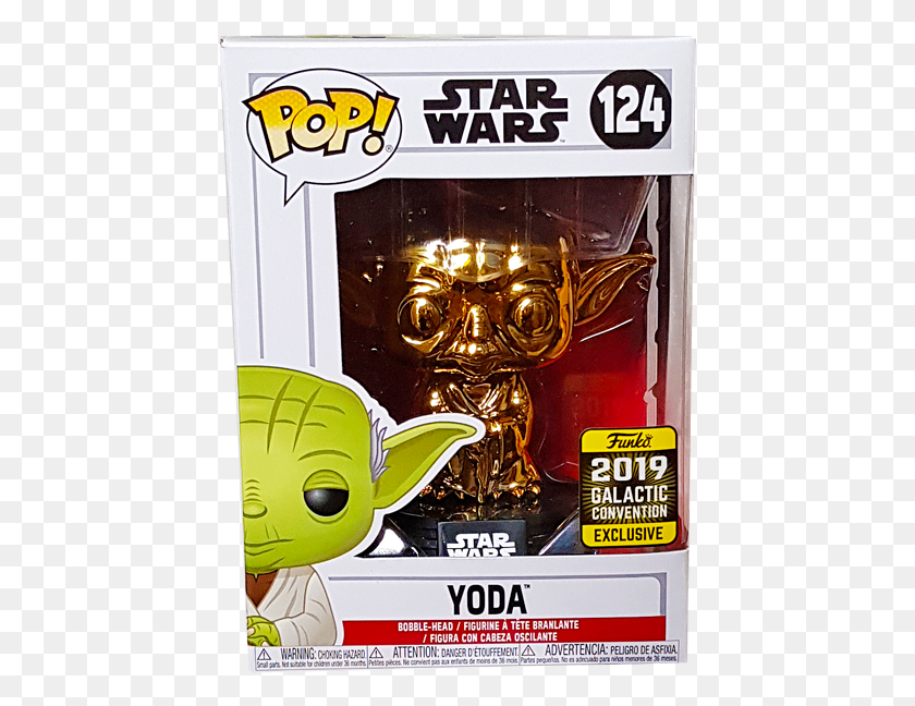 439x588 Descargar Png Yoda Gold Chrome Swc 2019 Exclusiva Figura De Vinilo Pop Star Wars, Símbolo, Edificio, Anuncio, Hd Png