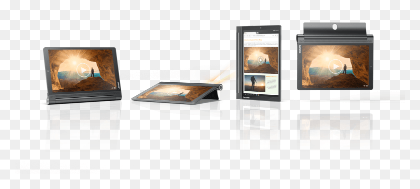 2001x819 Descargar Png Yoga Tab3 Plus 4 Modos Visualización De Videos En Cualquier Lugar Lenovo Yoga Tablet, Poster, Publicidad, Monitor Hd Png