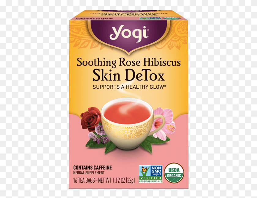 394x585 Descargar Png Yogi Tea Calmante Hibiscus Piel Detox Yogi Apoyo Inmunológico Té, Bebida, Planta Hd Png