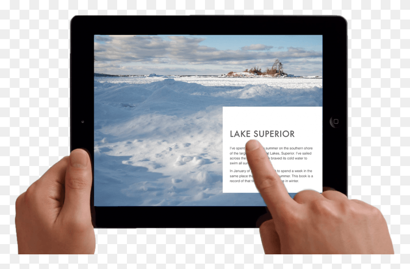 1593x1004 You Can The Free Book The Lakeshore In Winter Tablet Computer, Person, Human, Advertisement HD PNG Download