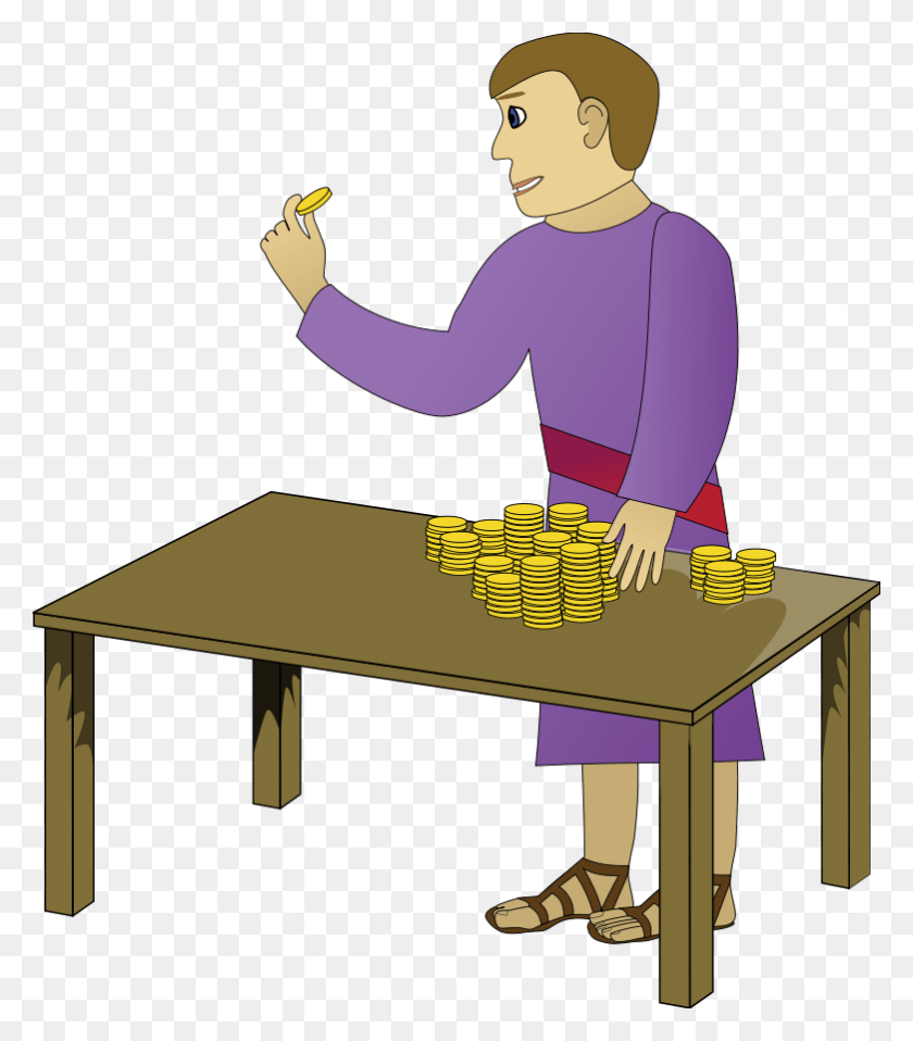 781x900 Young Man Counting Man With Gold Coins, Tabletop, Furniture, Person HD PNG Download
