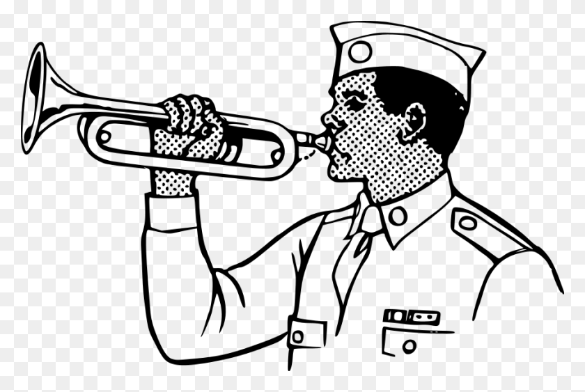 900x581 Young Man Playing On A Bugle Bugle Clipart Black And White, Gray, World Of Warcraft HD PNG Download