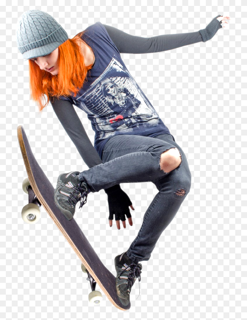 737x1026 Young Skateboarder Woman Jumping Image Girl Skateboarder, Person, Human, Clothing HD PNG Download