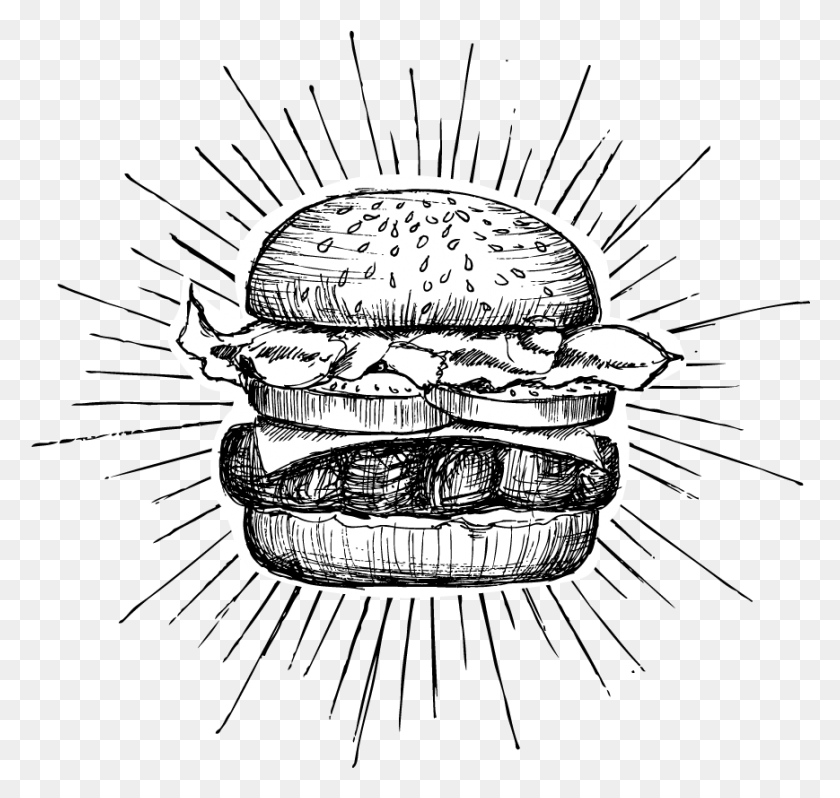 869x823 Your Message Burger Drawing, Helmet, Clothing, Apparel HD PNG Download