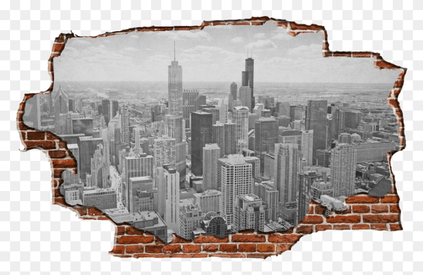 849x531 Zapwalls Decals Chicago Skyline Brick Chicago, City, Urban, Building HD PNG Download
