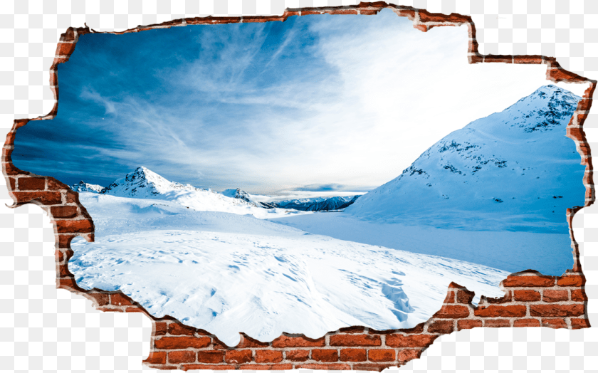 1124x701 Zapwalls Decals Snowy Mountain Day Sky Breaking Wall Snowy Mountain Day Sky Black Amp White Nature Photography, Brick, Glacier, Ice, Outdoors Clipart PNG