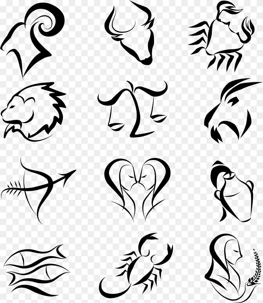 5226x6037 Zodiac Signs Clipart Picture Zodiac Signs Line Art, Gray PNG