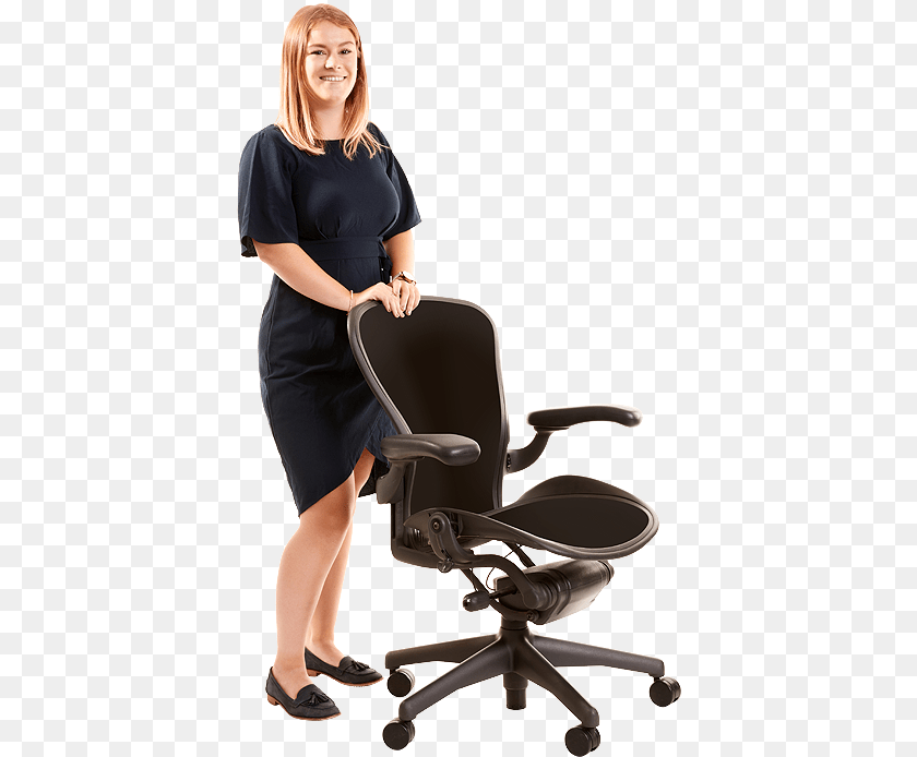 408x694 Zoe Proudfoot Standing Herman Miller Aeron Groen Antraciet, Adult, Person, Home Decor, Woman Sticker PNG