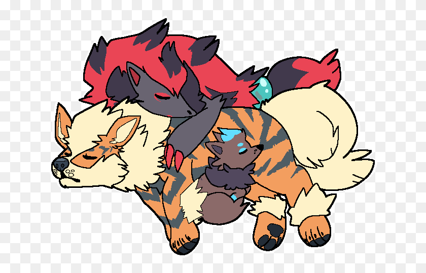 649x479 Zorua And His Parents Arcanine Keeps The Fam Warm Cartoon, Pillow, Cushion, Graphics HD PNG Download