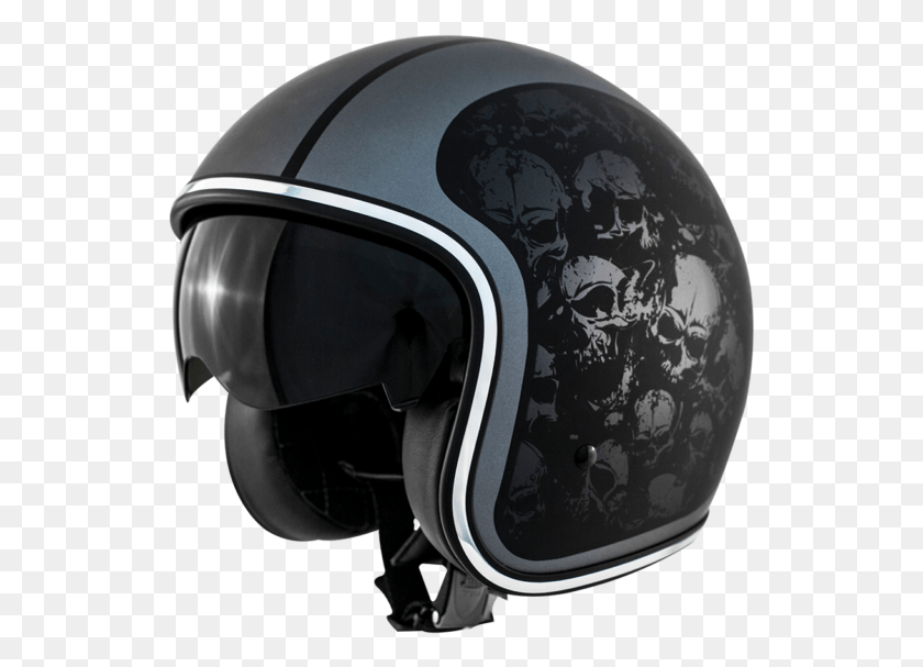 533x547 Zox Route 80 Skulls Street Open Face Helmet S Matte Motorcycle Helmet, Clothing, Apparel, Crash Helmet HD PNG Download